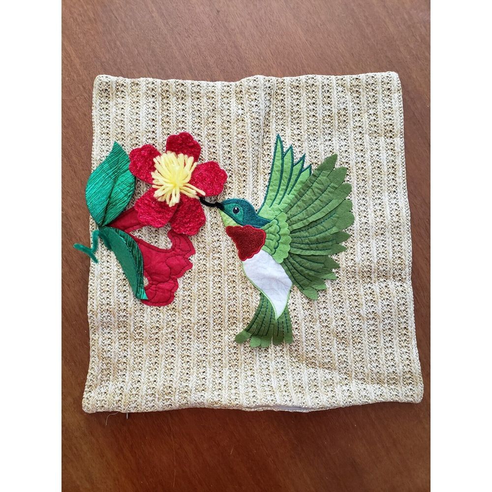 Hummingbird‎ Raffia Pillow Cover Throw Pillow Home Decor 16x16 Bird Flower